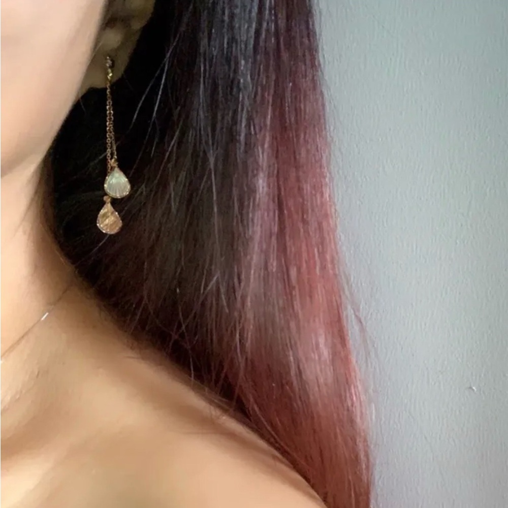 Tri-Color 14K Gold Calla Lily Dangle Earrings, Seashell - Picture 2 of 8